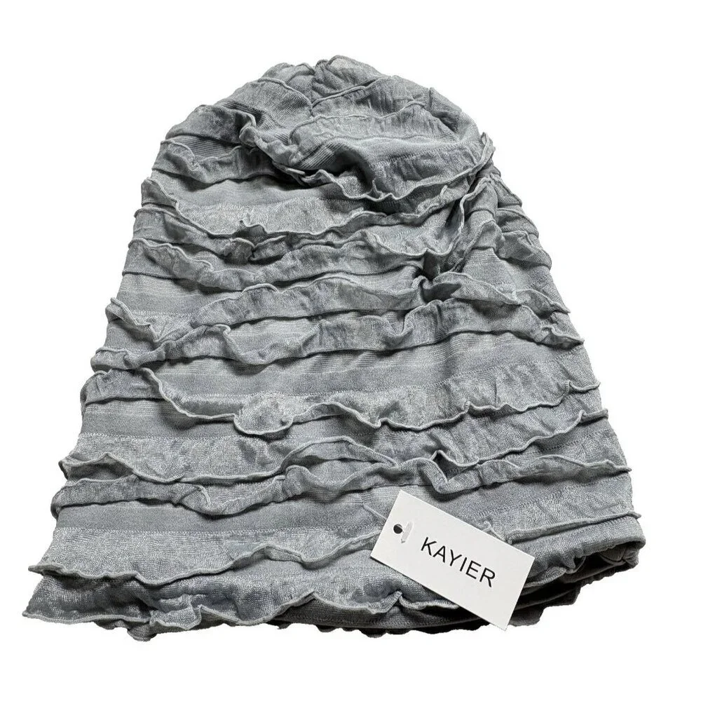 NWT KAYIER Women Hat‎ Beanie One Size Ruffle Gray Chemo Cap Baggy Casual 2-17